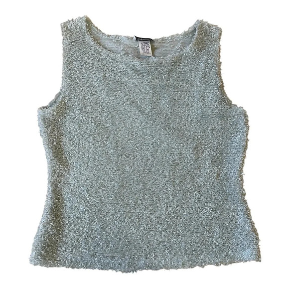 Vintage Y2K Fuzzy Tank Top Size L Baby Blue Eyelash Textured Sleeveless Cami - Picture 2 of 7